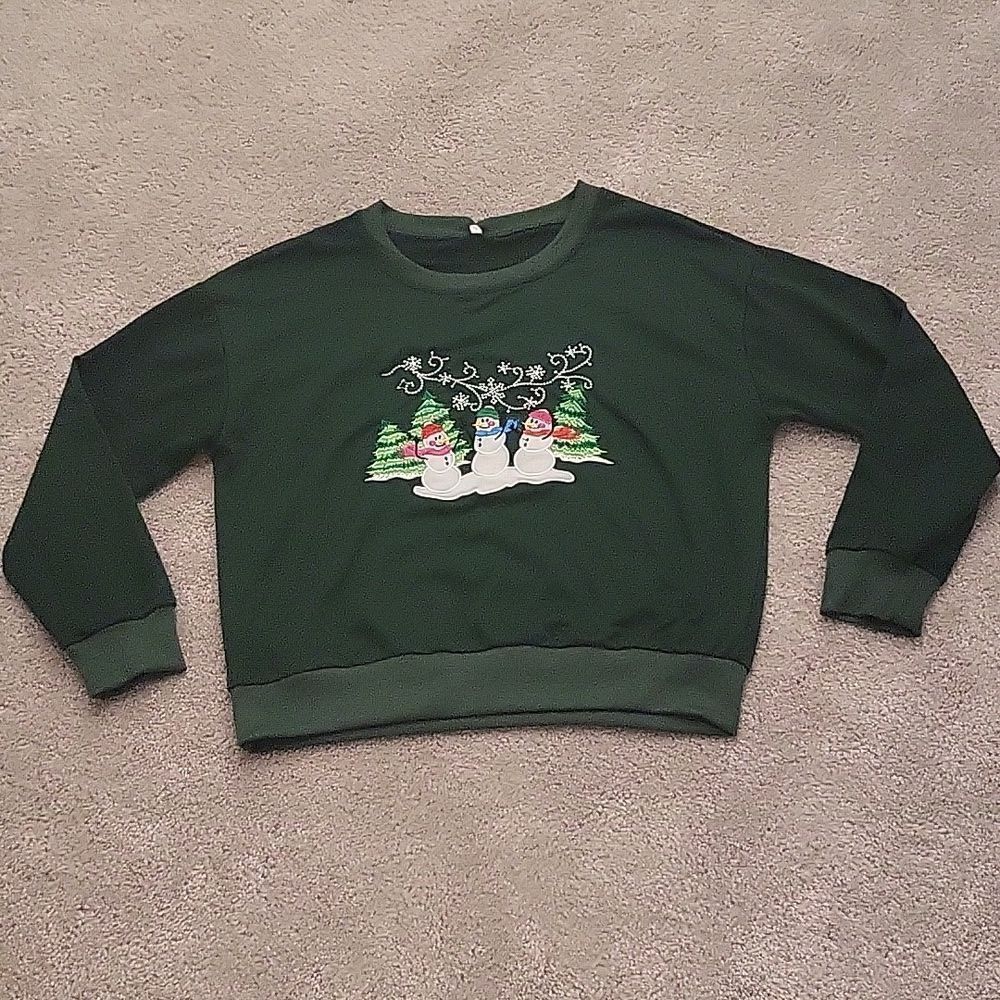 VINTAGE 90s NWOT Hunter Green Snowman Embroidery Ugly‎ Christmas Sweater Size L
